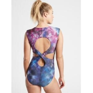 Athleta S Supernova Entwined One Piece tie dye swim bathing suit flattering pool